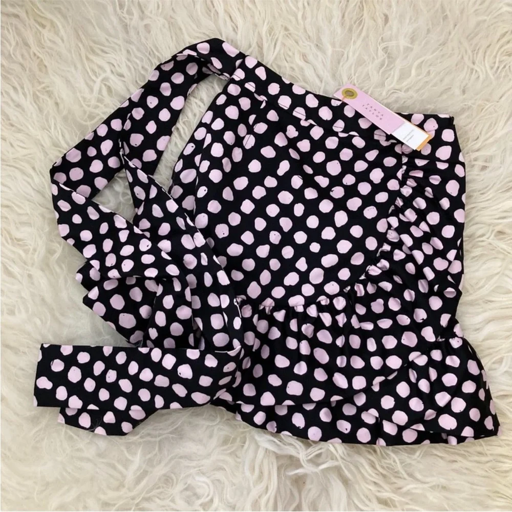 Tanya Taylor Daphne Polka Dot Flounce Ruffle Mini Skirt in Black & Pink - NWT
